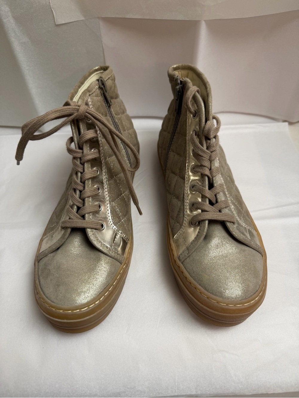Agl Metallic Taupe Quilted High-Top Sneakers